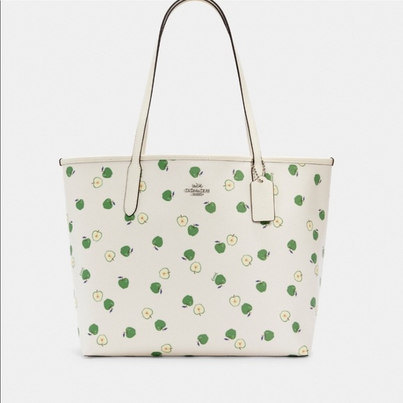 Coach Leather City Tote With Apple Print - Picture 2 of 7